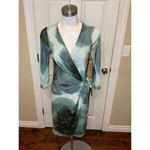 Diane Von Furstenberg Evrin Seafoam Green Brushstroke Print Wrap Dress, Size 8